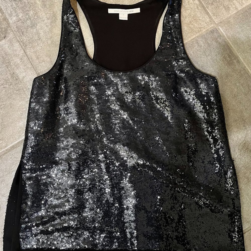 Black Sequins Tank Top with Racer Back